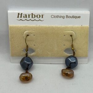 Hematite And Amber Dangle Pierced Earrings